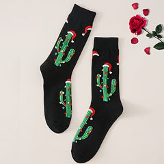 Men's Crew Socks Cactus Christmas Hat Pattern Soft Deodorant