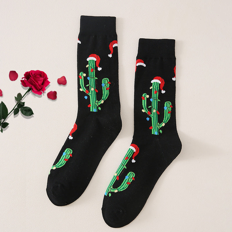 Men's Crew Socks Cactus Christmas Hat Pattern Soft Deodorant