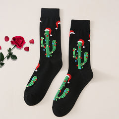 Men's Crew Socks Cactus Christmas Hat Pattern Soft Deodorant