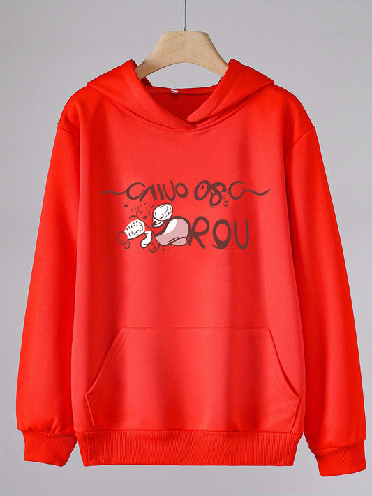 Girls Cartoon Alphabets Long Sleeve Hooded Sweatshirt for Outdoor Activities
