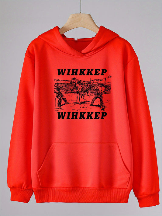Girls WIHKKEP Pattern Long Sleeve Hooded Sweatshirt Pullover
