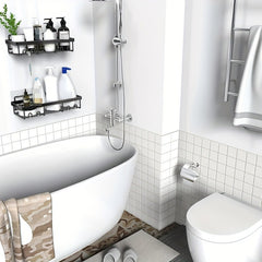 2 Pack Shower Caddy Basket with Hooks Soap Dish Holder Shelf