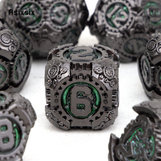 7pcs Green Metal Polyhedral Dice Set for Role Playing