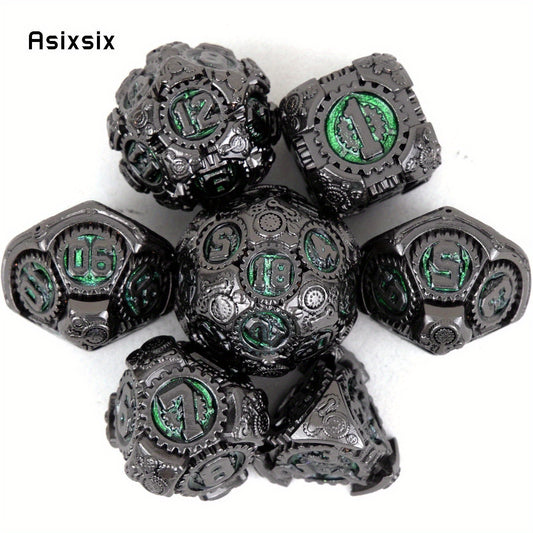 7pcs Green Metal Polyhedral Dice Set for Role Playing