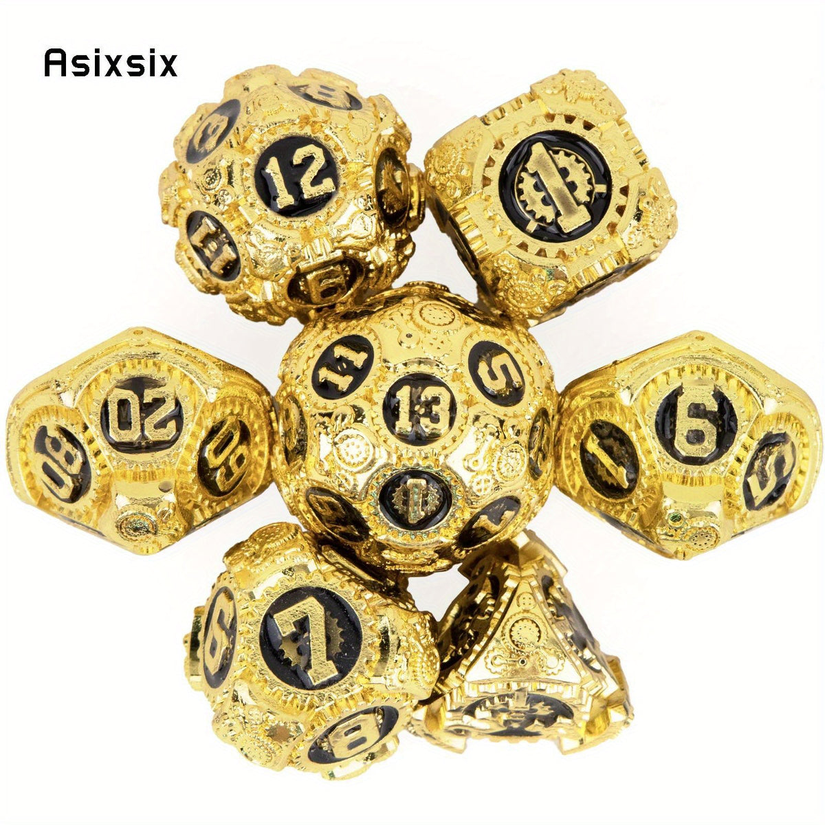 7pcs Golden Gear Metal Polyhedral Dice Set for RPG Board Game