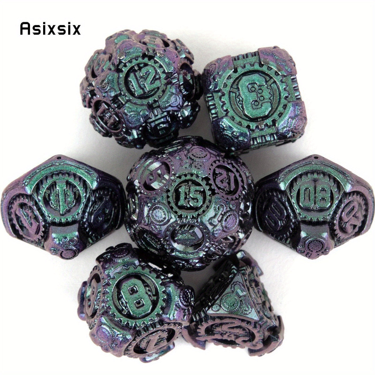 Purple Green Gear Wheel Metal Dice Set for Board Game