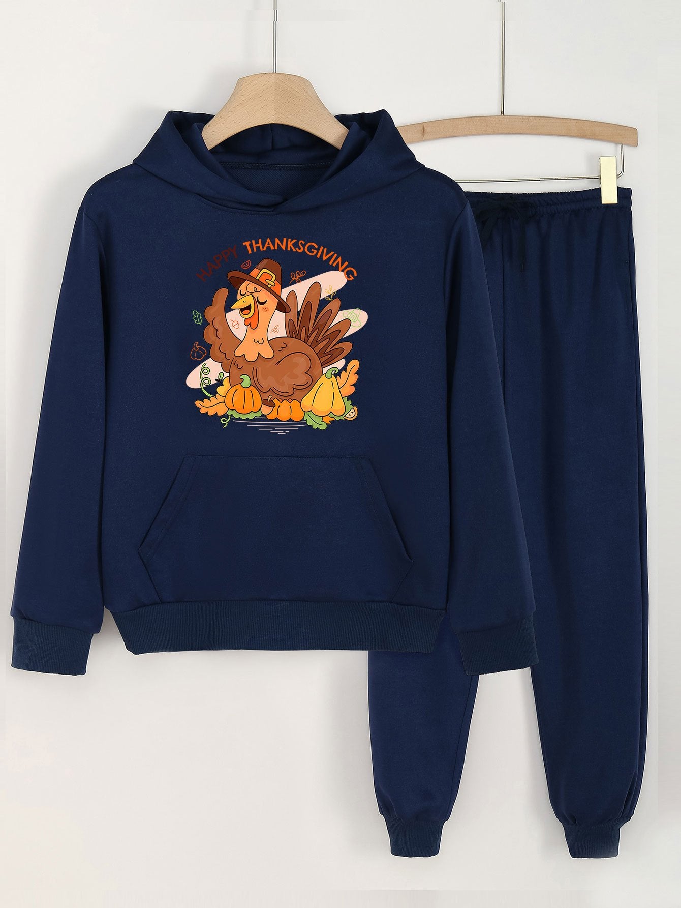 2pcs Turkey Print Hoodies Jogger Pants Set Girls Sports Spring Fall Gift