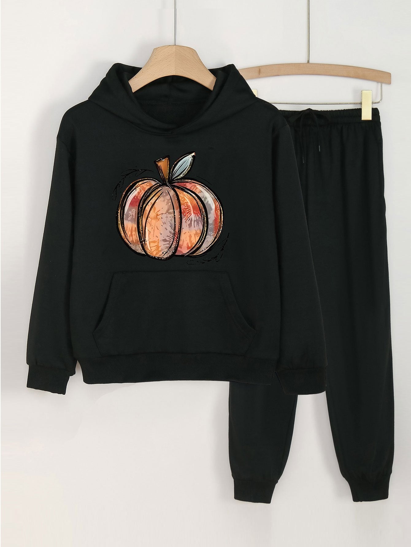 2pcs Pumpkin Print Hoodies Jogger Pants Set For Girls Fall Christmas