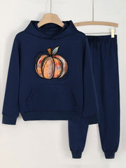 2pcs Pumpkin Print Hoodies Jogger Pants Set For Girls Fall Christmas