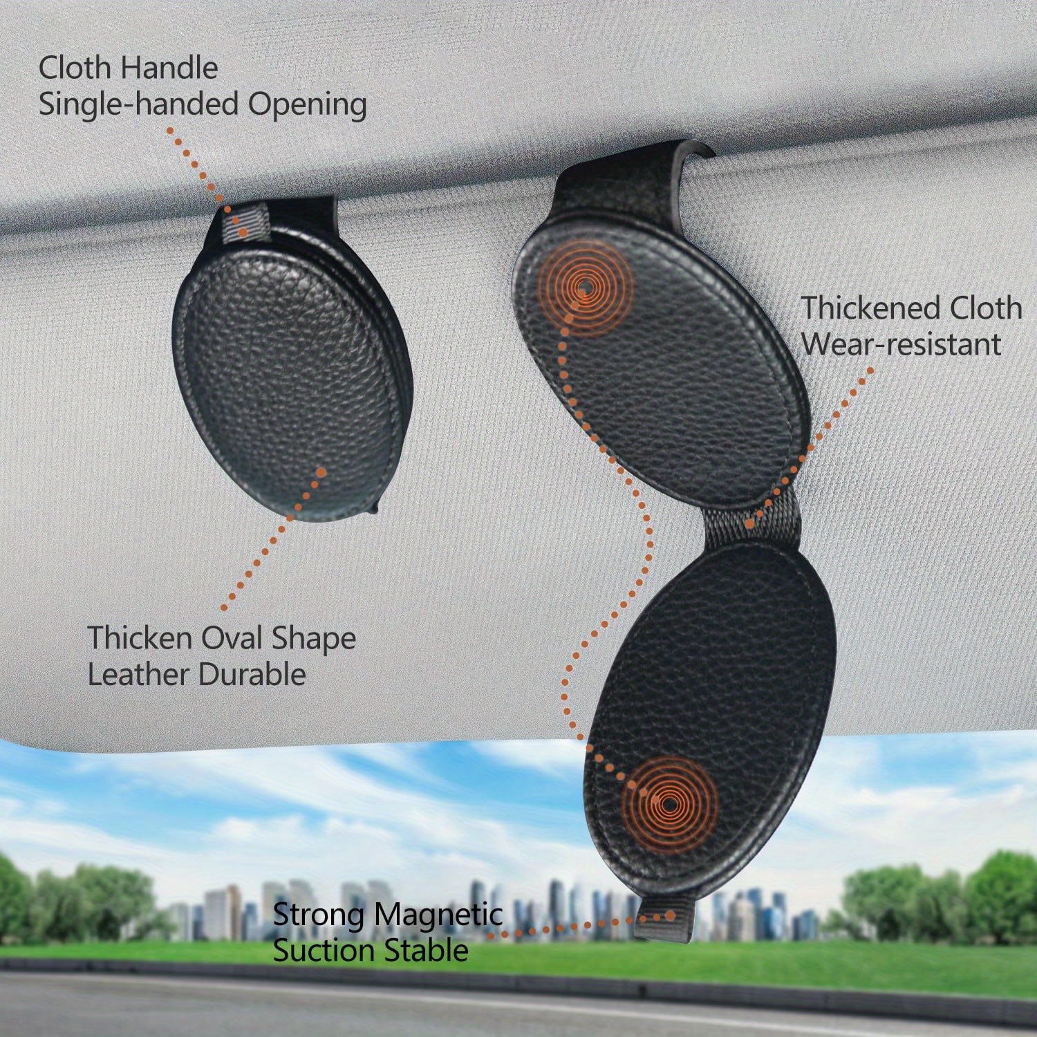 Car Sun Visor Sunglasses Holder Magnetic Adsorption PU Leather Eyewear Holder