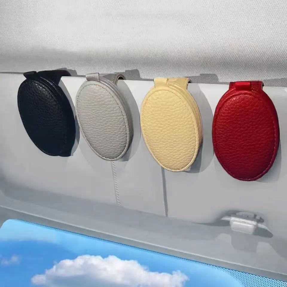 Car Sun Visor Sunglasses Holder Magnetic Adsorption PU Leather Eyewear Holder