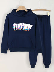 Letter Print Hoodie & Jogger Pants Set For Girls