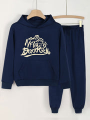 2pcs Mountain & Letter Print Hoodies With Jogger Pants Set For Girls