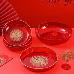 Year Festive Fruit Tray Red Festive Dried Fruit Bowl Year's Gift Decoration