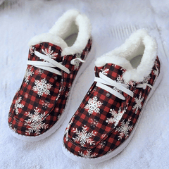Christmas Snow Boots With Snowflakes & Plaid Print Plus Plush Comfort