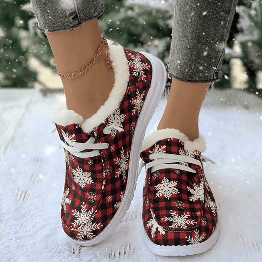 Christmas Snow Boots With Snowflakes & Plaid Print Plus Plush Comfort