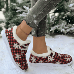 Christmas Snow Boots With Snowflakes & Plaid Print Plus Plush Comfort