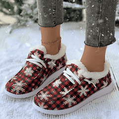 Christmas Snow Boots With Snowflakes & Plaid Print Plus Plush Comfort