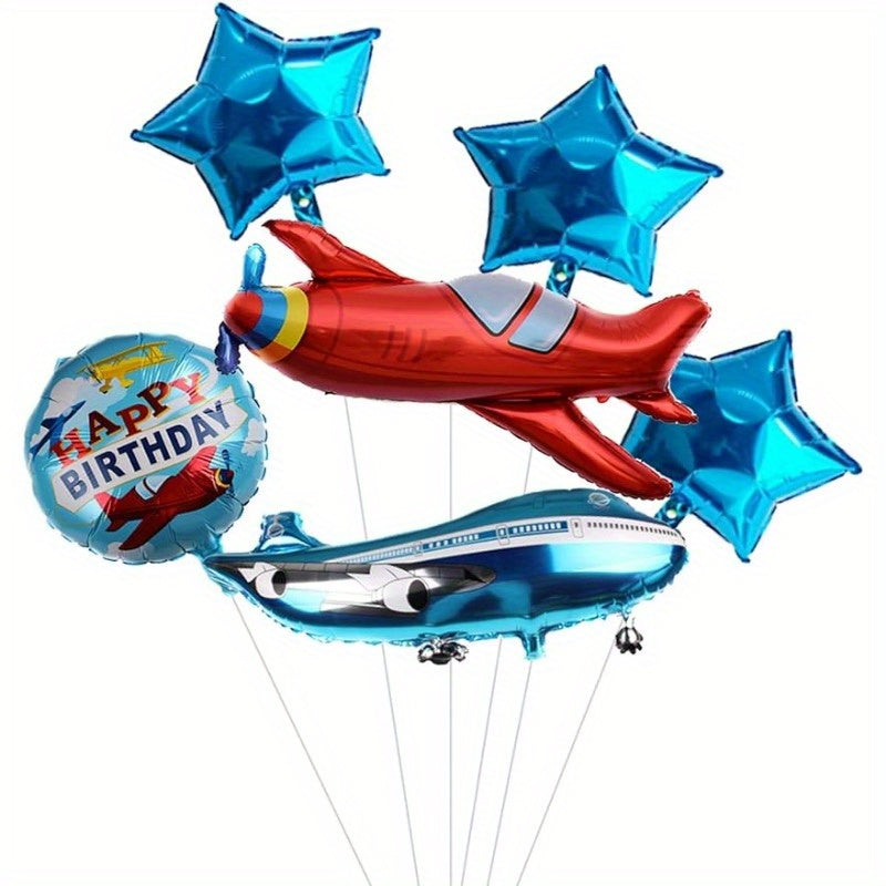 6pcs Airplane Balloons Pilot Adventure Airplane Theme Balloons