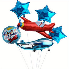 6pcs Airplane Balloons Pilot Adventure Airplane Theme Balloons