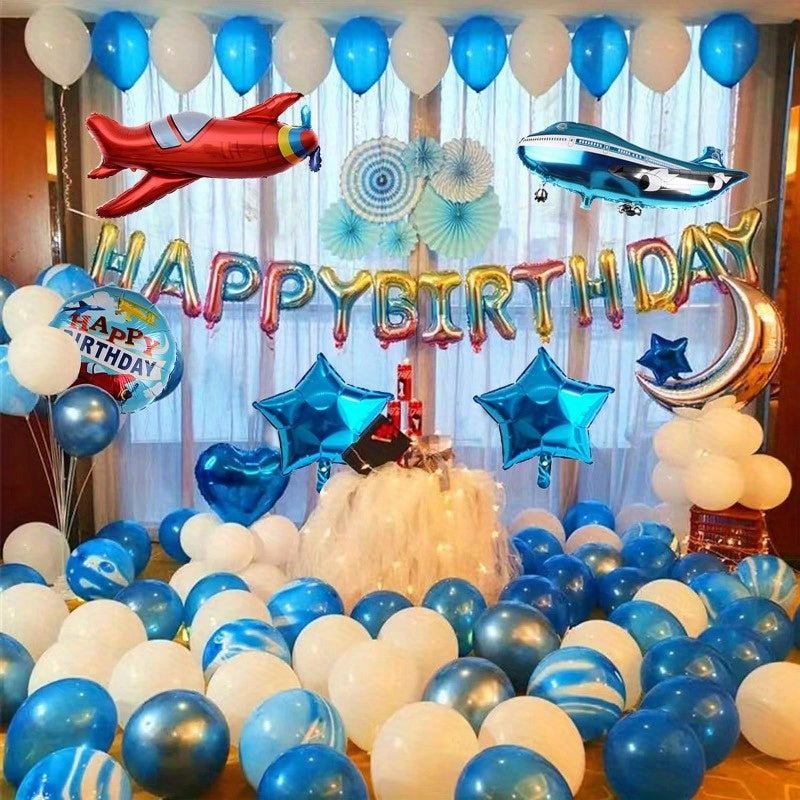 6pcs Airplane Balloons Pilot Adventure Airplane Theme Balloons