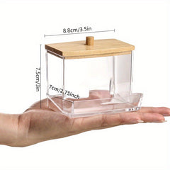 Cotton Swab Pads Holder with Wood Lids - Bathroom Apothecary Jars