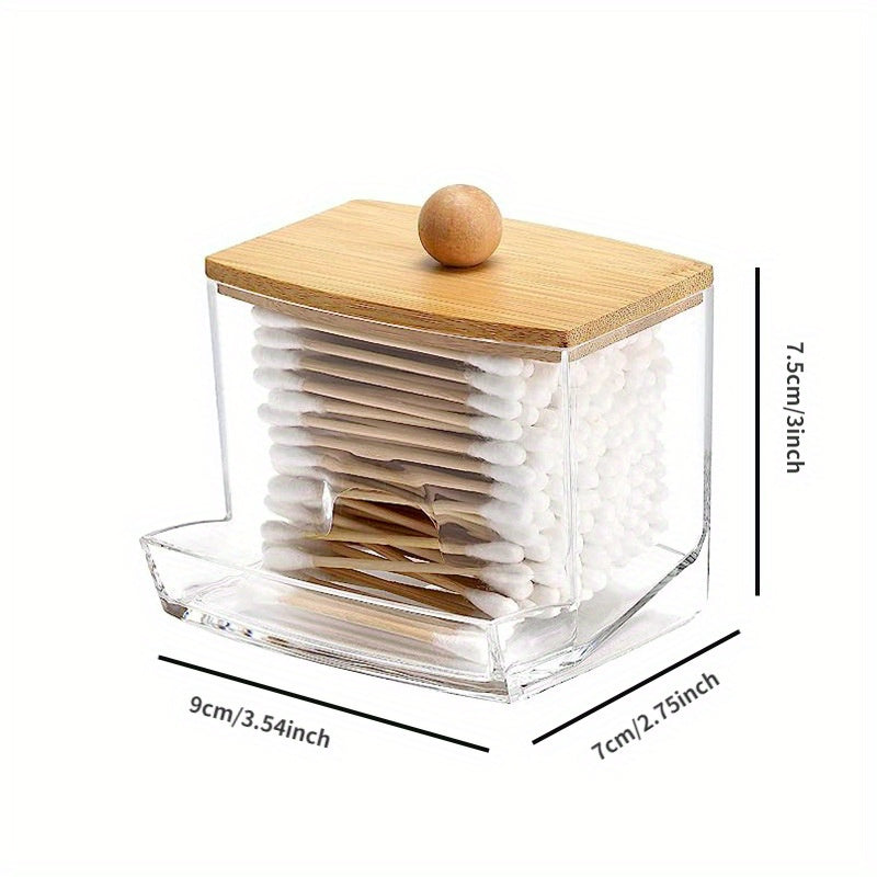 Cotton Swab Pads Holder with Wood Lids - Bathroom Apothecary Jars