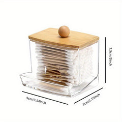 Cotton Swab Pads Holder with Wood Lids - Bathroom Apothecary Jars