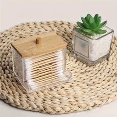 Cotton Swab Pads Holder with Wood Lids - Bathroom Apothecary Jars