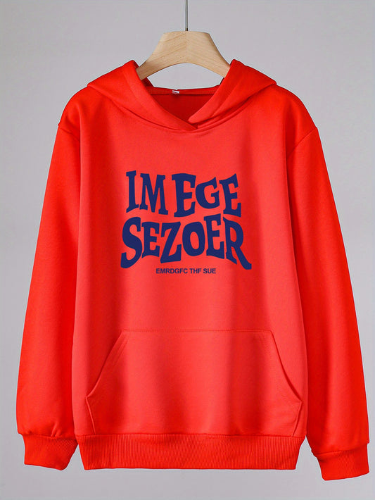 Letter Print Hoodies Girls Comfy Pullover With Pocket