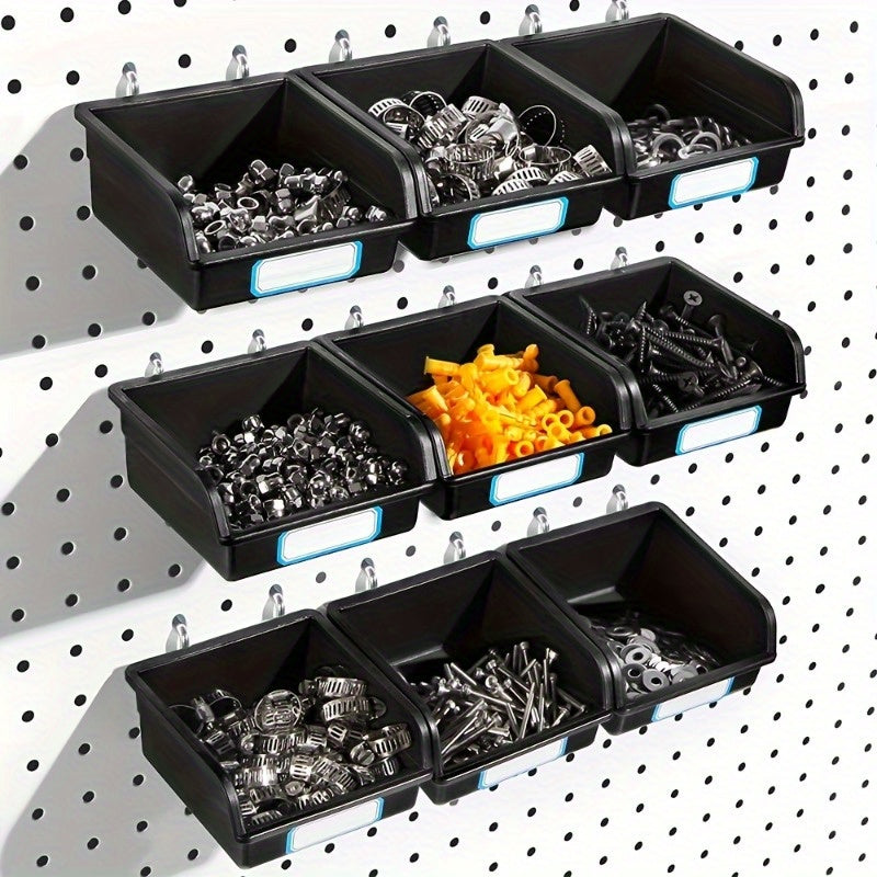 2pcs Stackable Pegboard Bins w/ Hooks Garage Storage Organizer