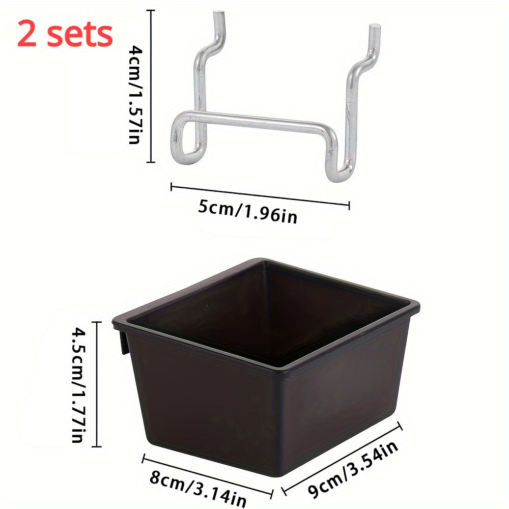 2pcs Stackable Pegboard Bins w/ Hooks Garage Storage Organizer