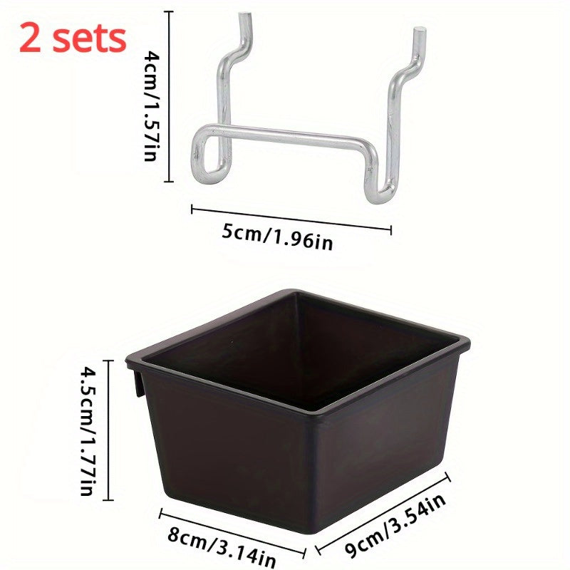 2pcs Stackable Pegboard Bins w/ Hooks Garage Storage Organizer
