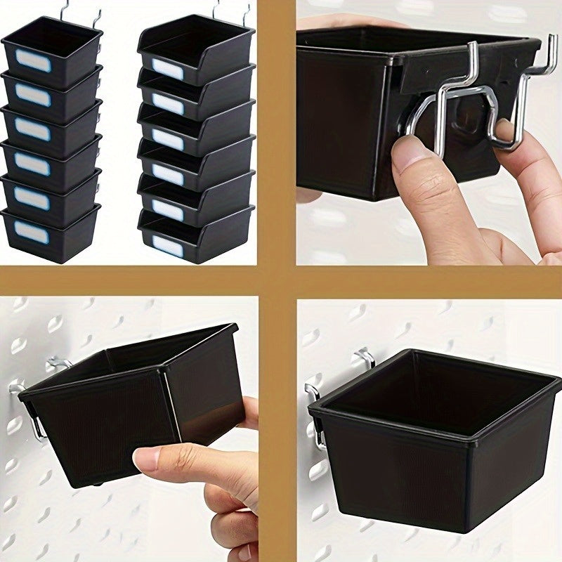2pcs Stackable Pegboard Bins w/ Hooks Garage Storage Organizer