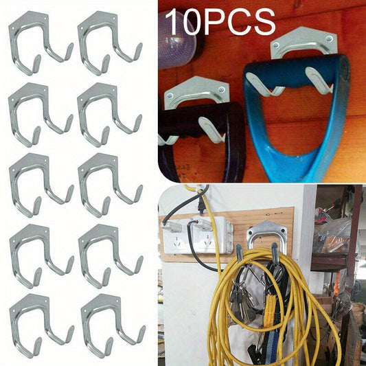 10pcs Dual Hook Wall Mounted Tool Holder With Screws