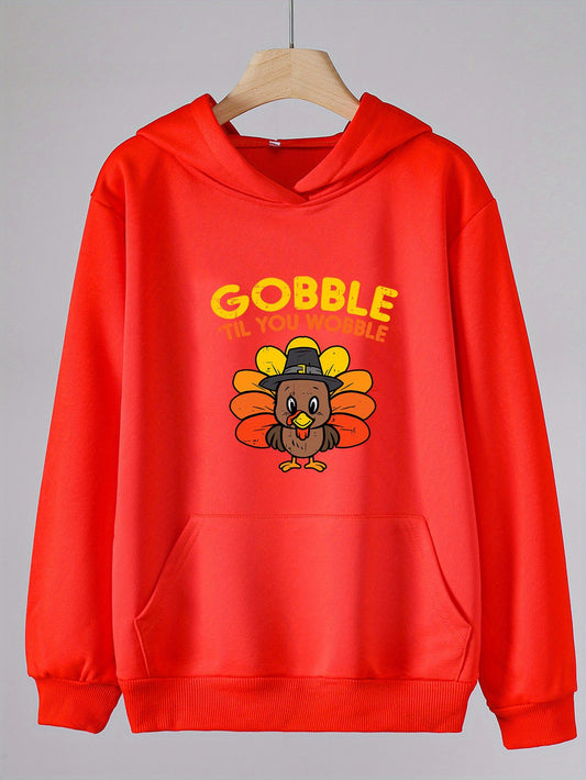 Turkey Print Thanksgiving Hoodie For Girls Kids Pullover Hooded Top