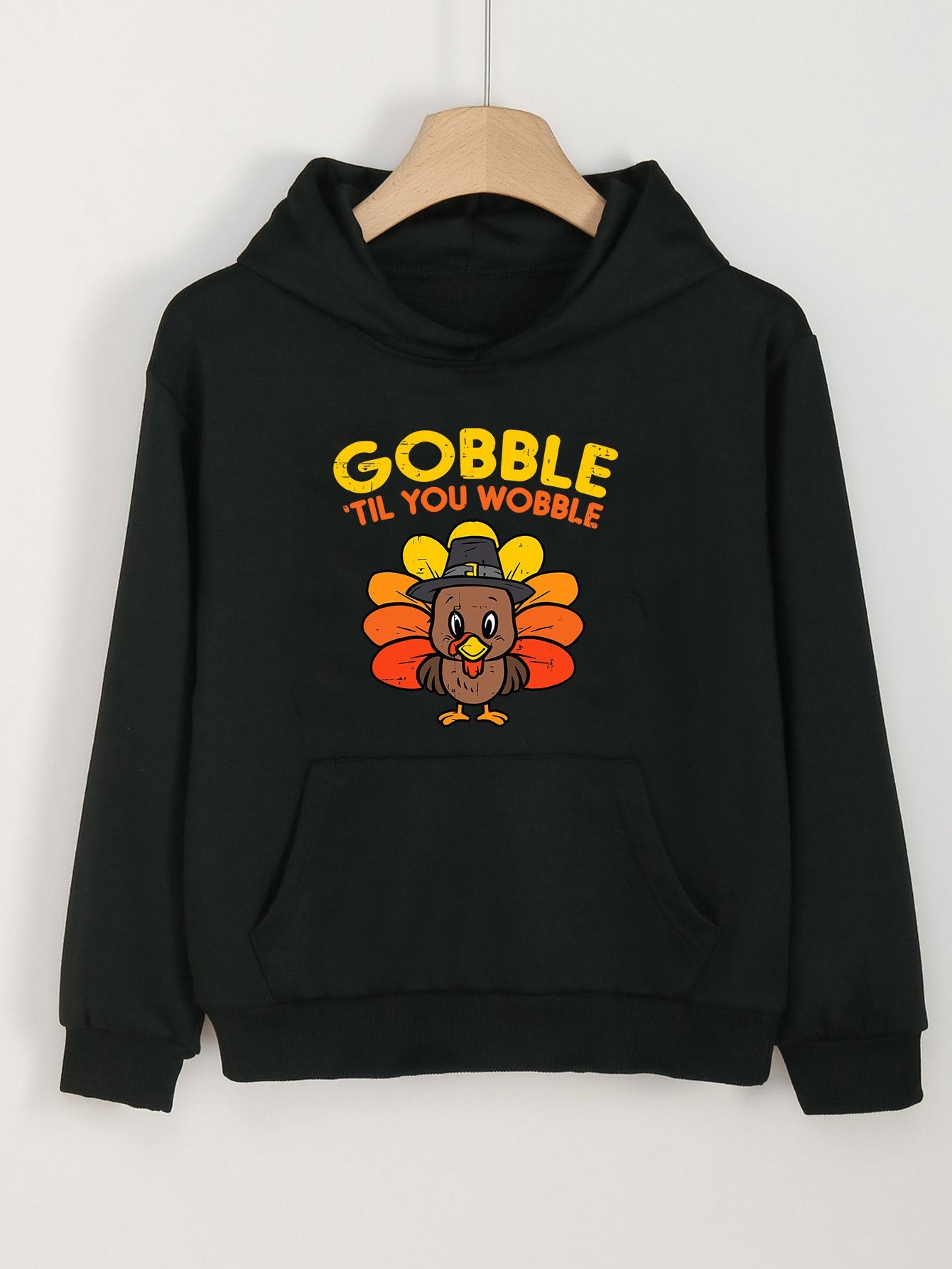Turkey Print Thanksgiving Hoodie For Girls Kids Pullover Hooded Top