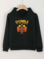 Turkey Print Thanksgiving Hoodie For Girls Kids Pullover Hooded Top