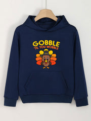 Turkey Print Thanksgiving Hoodie For Girls Kids Pullover Hooded Top
