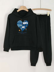 Girls Broken Heart Print Hoodie & Sweatpants Set for Spring/Autumn