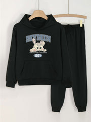 Girls Rabbit Print Hoodie & Sweatpants Set for Spring and Autumn