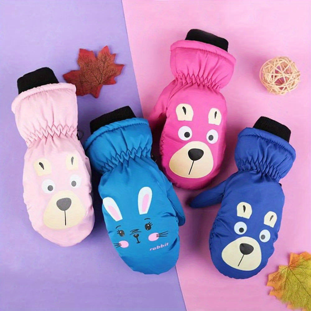 Bear Cartoon Winter Ski Gloves Thick Warm Non slip Mittens