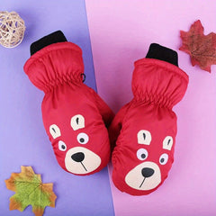 Bear Cartoon Winter Ski Gloves Thick Warm Non slip Mittens