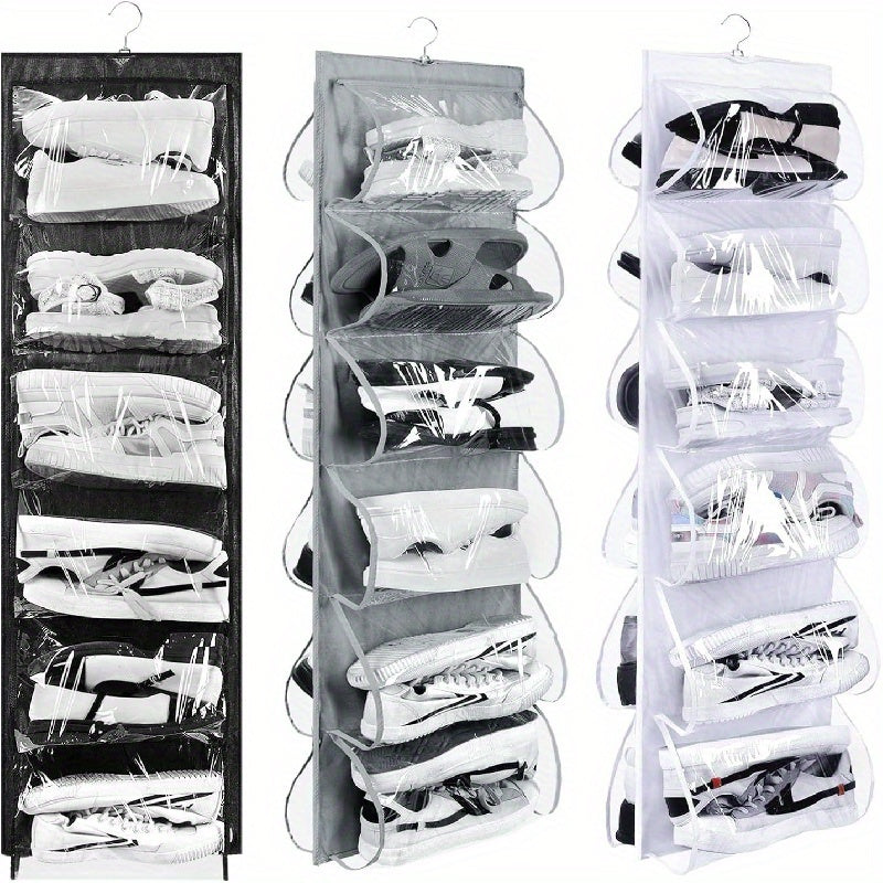 Double Side Hanging Shoe Storage Bag - 12 Grids Space Saving Organizer