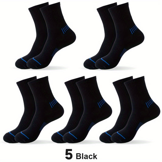 Men's Mid Calf Athletic Socks - Breathable & Moisture Wicking Cotton - 5 Pairs