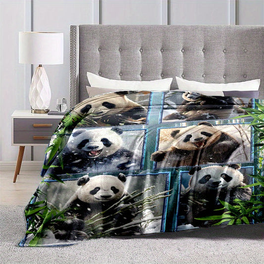 Cozy Pandas Print Lightweight Flannel Blanket for Sofa Bed Travel Camping