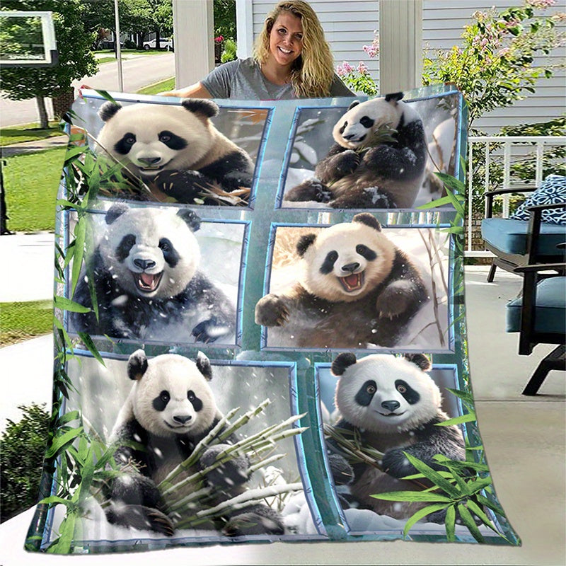 Cozy Pandas Print Lightweight Flannel Blanket for Sofa Bed Travel Camping