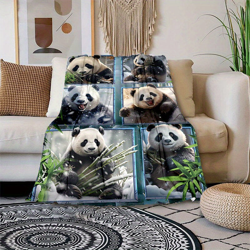 Cozy Pandas Print Lightweight Flannel Blanket for Sofa Bed Travel Camping