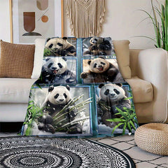 Cozy Pandas Print Lightweight Flannel Blanket for Sofa Bed Travel Camping
