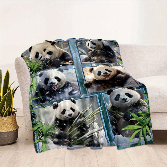 Cozy Pandas Print Lightweight Flannel Blanket for Sofa Bed Travel Camping